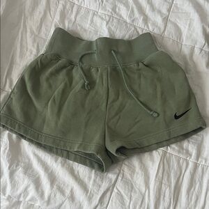 Nike Sage Green Ribbed-Waist Fleece Athletic Shorts
